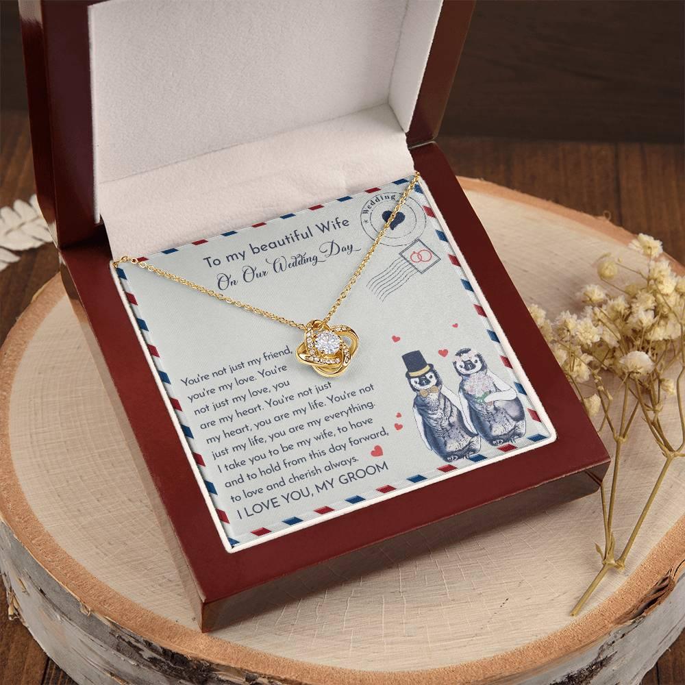 Wife Wedding Day Gift - I Will Love And Cherish Always Love Knot Pendant Necklace - Mallard Moon Gift Shop