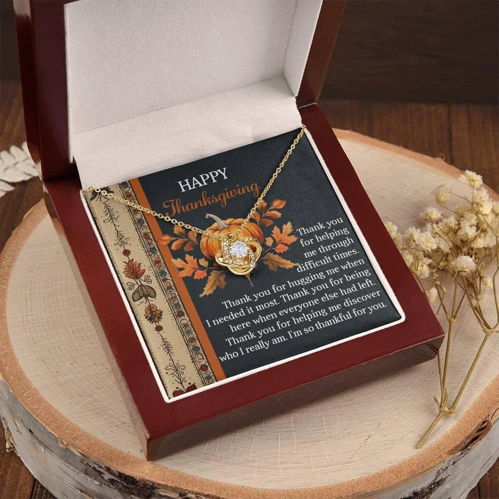 Thanksgiving Gift for Her – “Through Difficult Times” Love Knot Necklace with Message Card | Gratitude Gift for Her