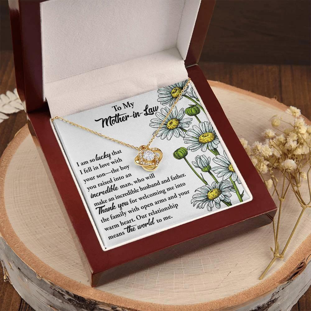 Gift for Mother-in-Law from Daughter-in-Law You Raised an Incredible Man Love Knot Pendant Necklace
