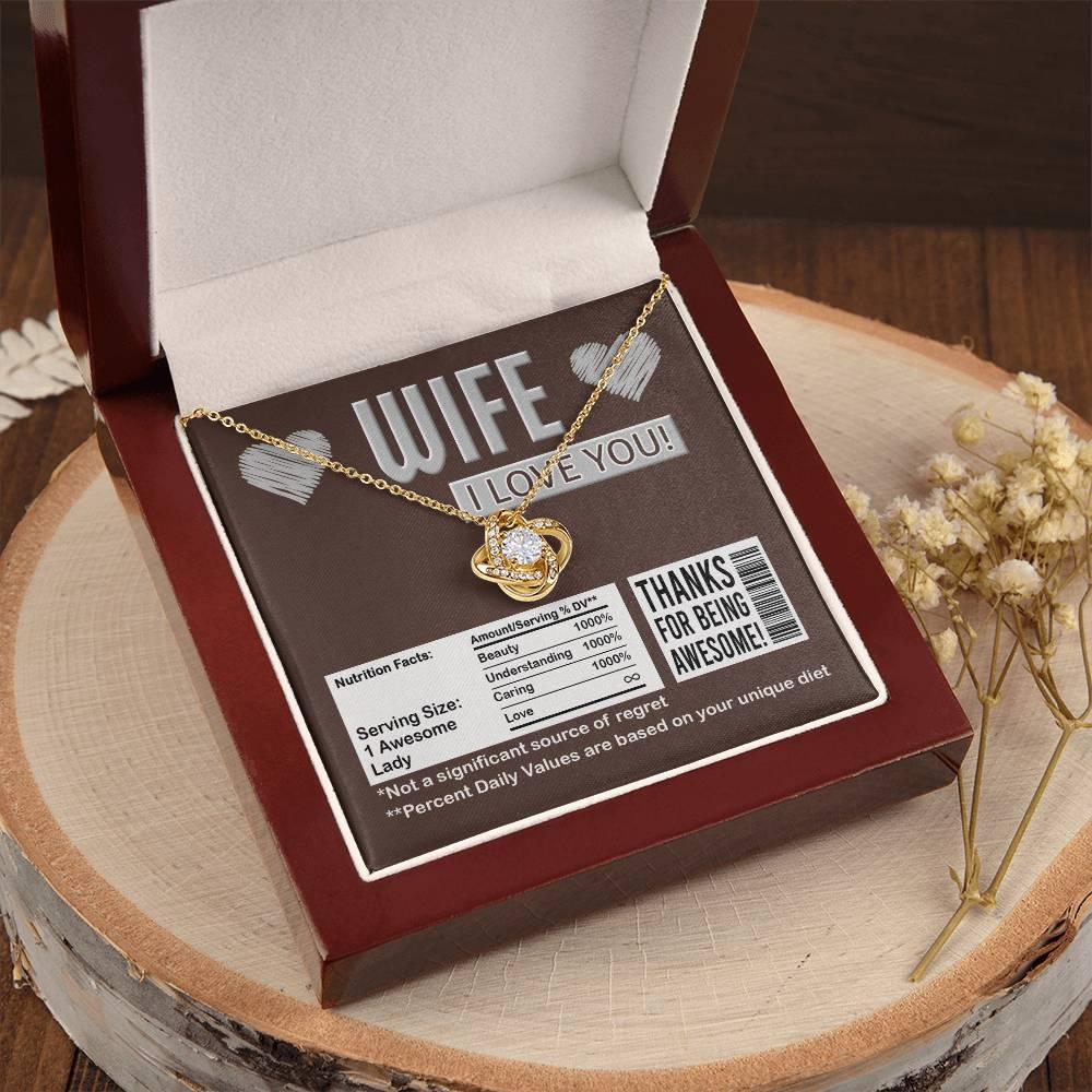 Gift for Wife - Nutrition Facts Love Knot Pendant Necklace - Mallard Moon Gift Shop