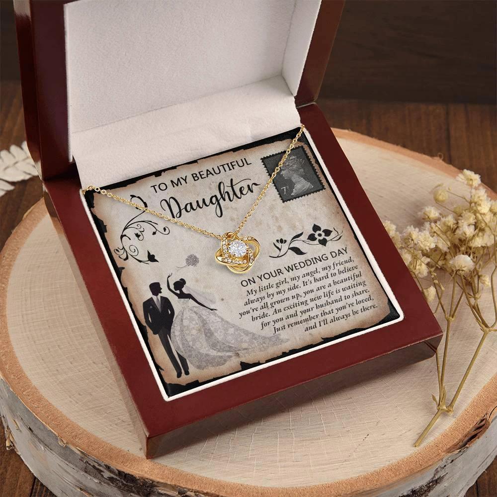 Daughter Wedding Day Gift - Beautiful Bride Love Knot Pendant Necklace