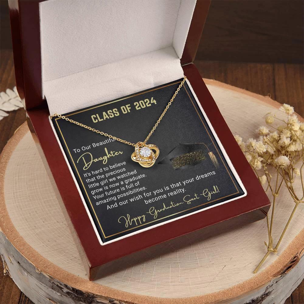 Gift To Our Beautiful Daughter Class of 2024 Graduation Wish Love Knot Pendant Necklace