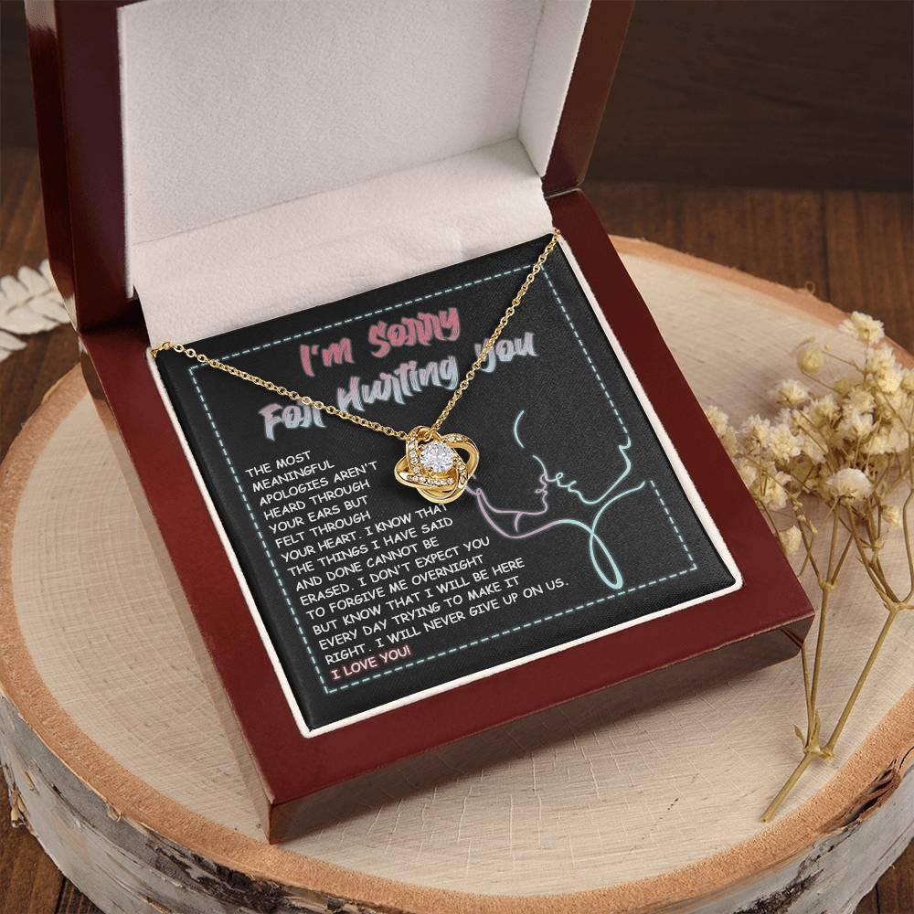 Apology Gift for Girlfriend, Wife, Soulmate - Sorry, Never Give Up -Love Knot Pendant Necklace - Mallard Moon Gift Shop