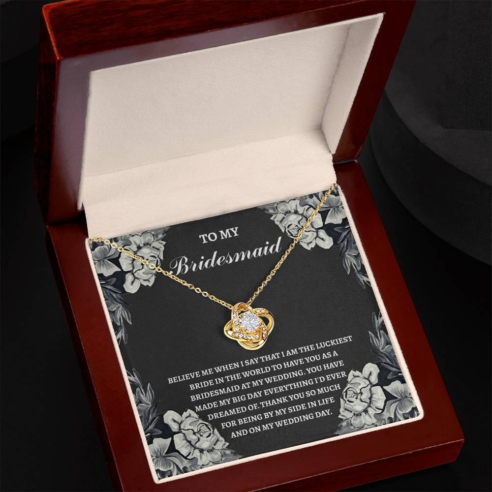 Bridesmaid Wedding Day Gift - The Luckiest Bride - Love Knot Pendant Necklace - Mallard Moon Gift Shop