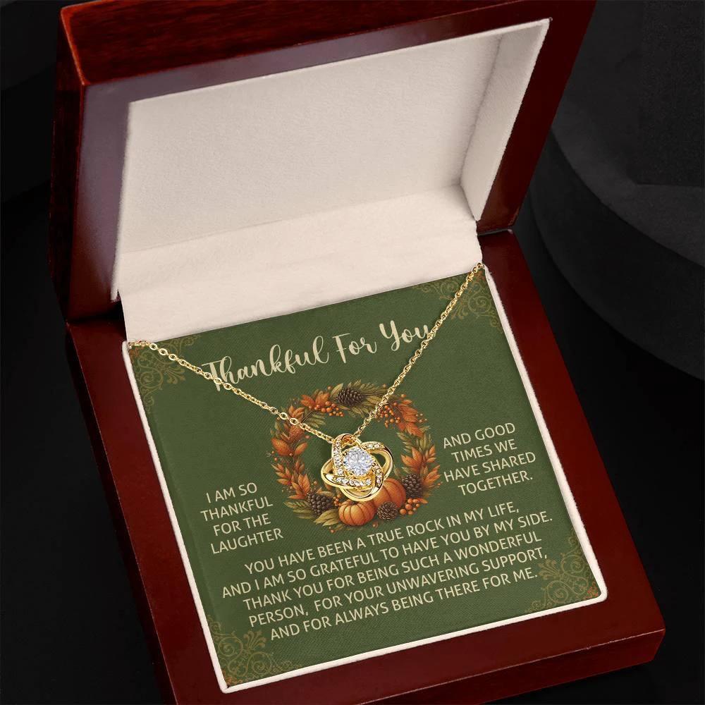 Thanksgiving Gift for Her – “By My Side” Love Knot Necklace with Message Card | Heartfelt Gratitude Gift for Mom, Sister, or Best Friend