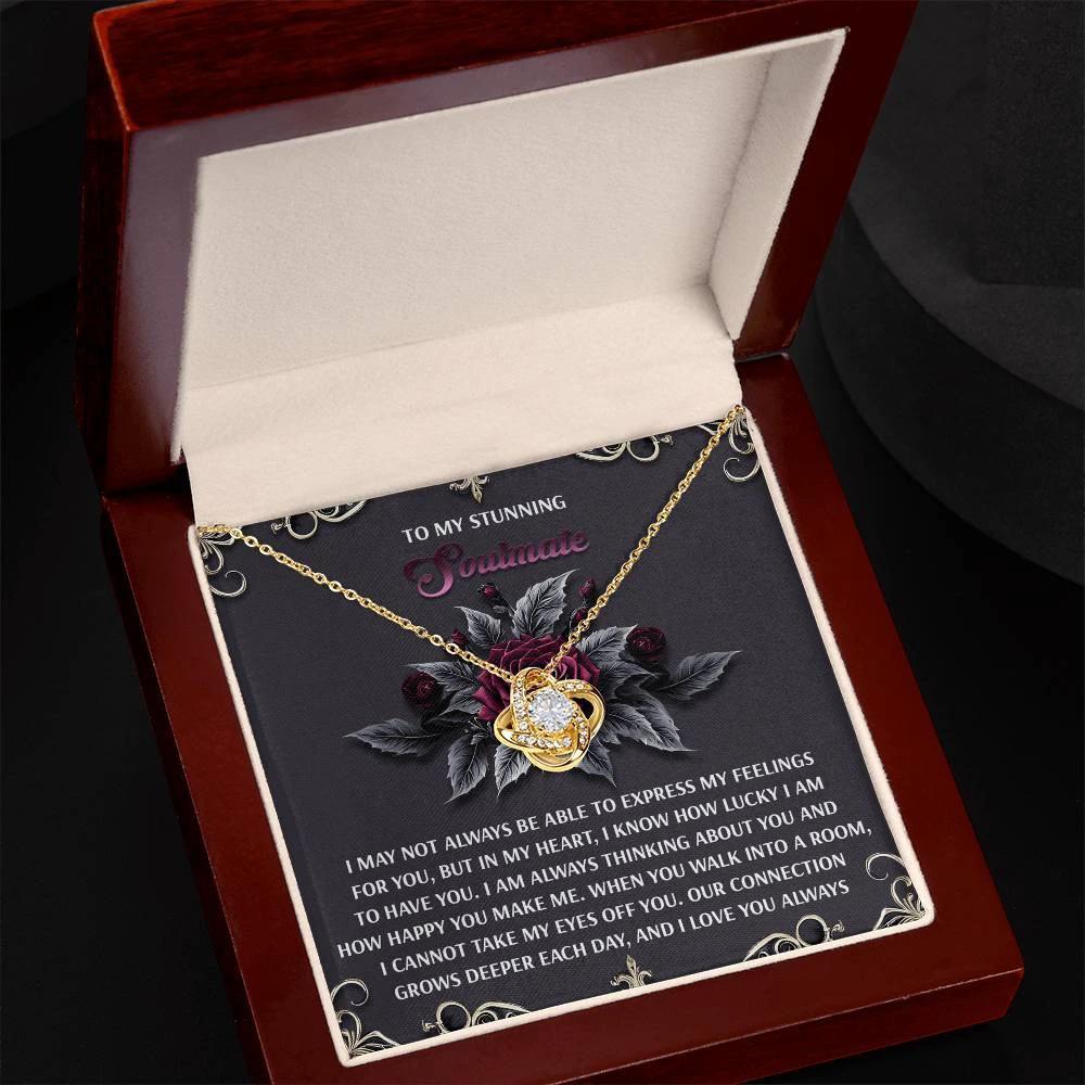 Romantic Gift for Wife or Girlfriend - Stunning Love Knot Pendant Necklace with Soulmate Message - I Am Lucky