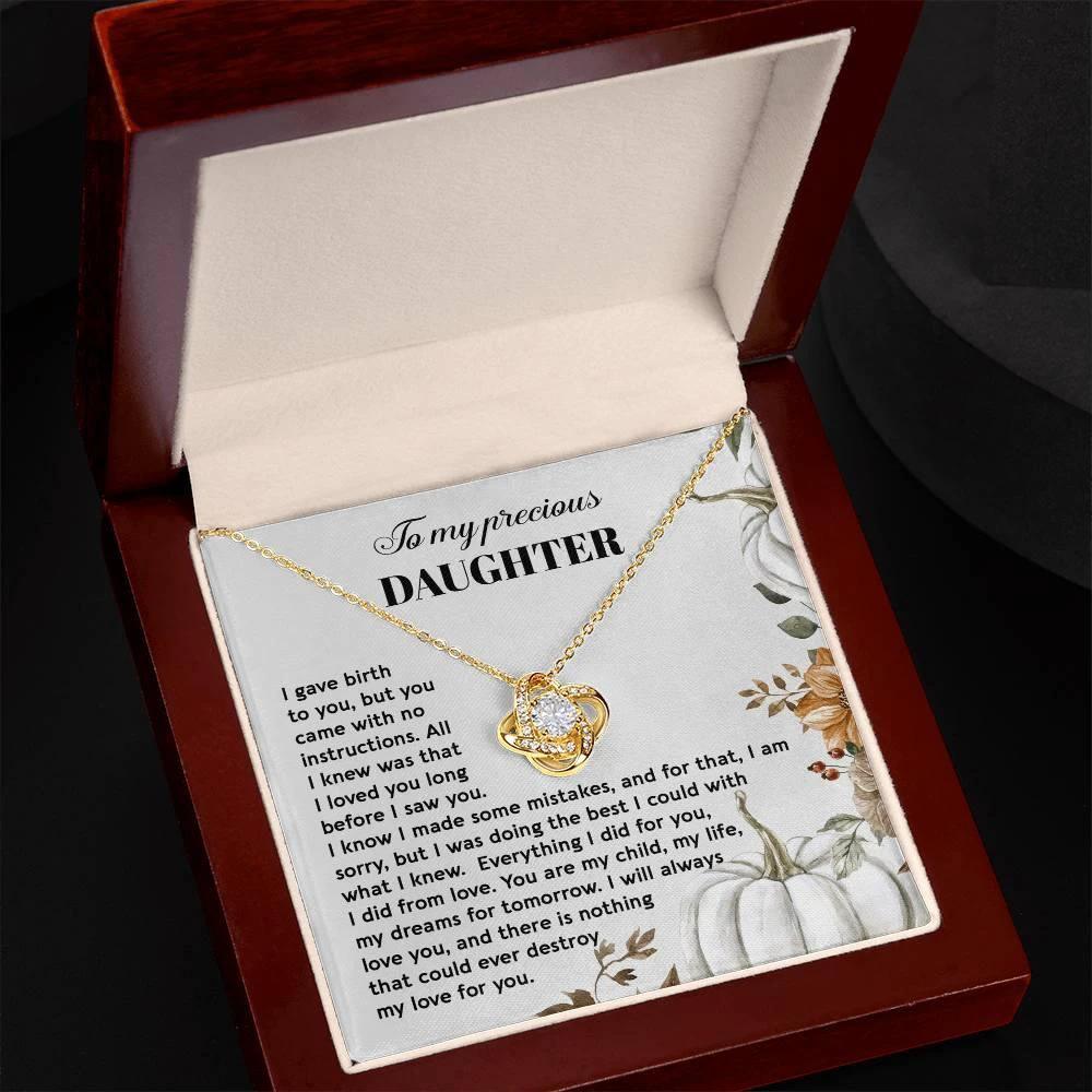 Heartfelt Mother to Daughter Gift | Love Knot Necklace with Emotional Message Card