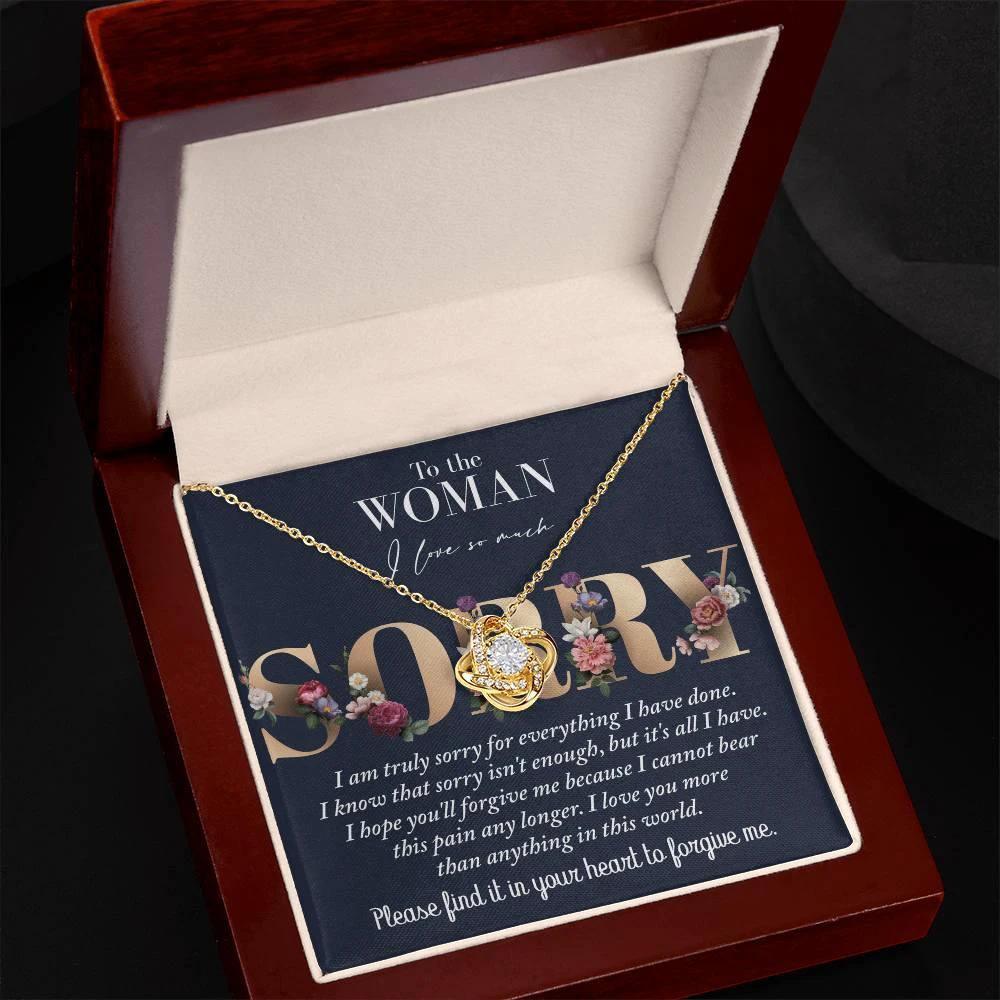 Apology Gift for Girlfriend, Wife, Soulmate - Sorry, Bear This Pain - Love Knot Pendant Necklace