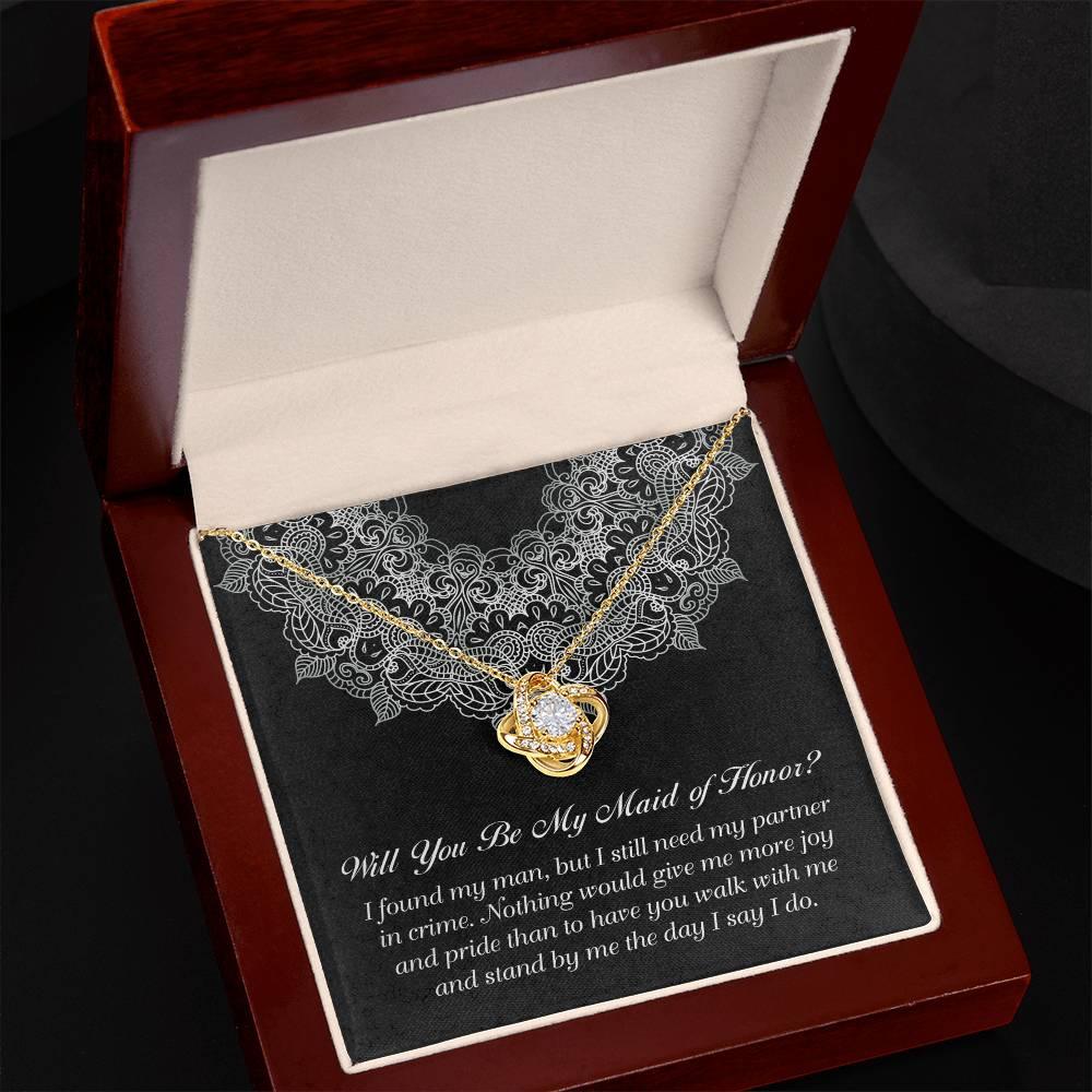 Maid of Honor Wedding Proposal Gift - Partner In Crime - Love Knot Pendant Necklace - Mallard Moon Gift Shop