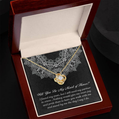 Maid of Honor Wedding Proposal Gift - Partner In Crime - Love Knot Pendant Necklace - Mallard Moon Gift Shop