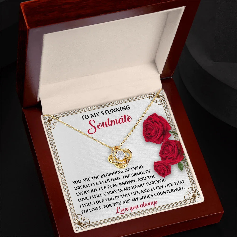 Romantic Soulmate Gift – In My Heart Forever - Love Knot Necklace Pendant with Meaningful Message Card