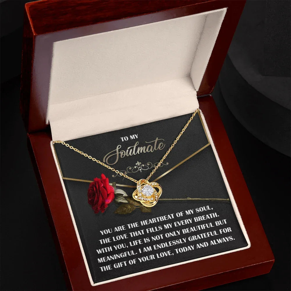 Soulmate Gift - Heartbeat of My Soul - Love Knot Necklace with Sentimental Message Card