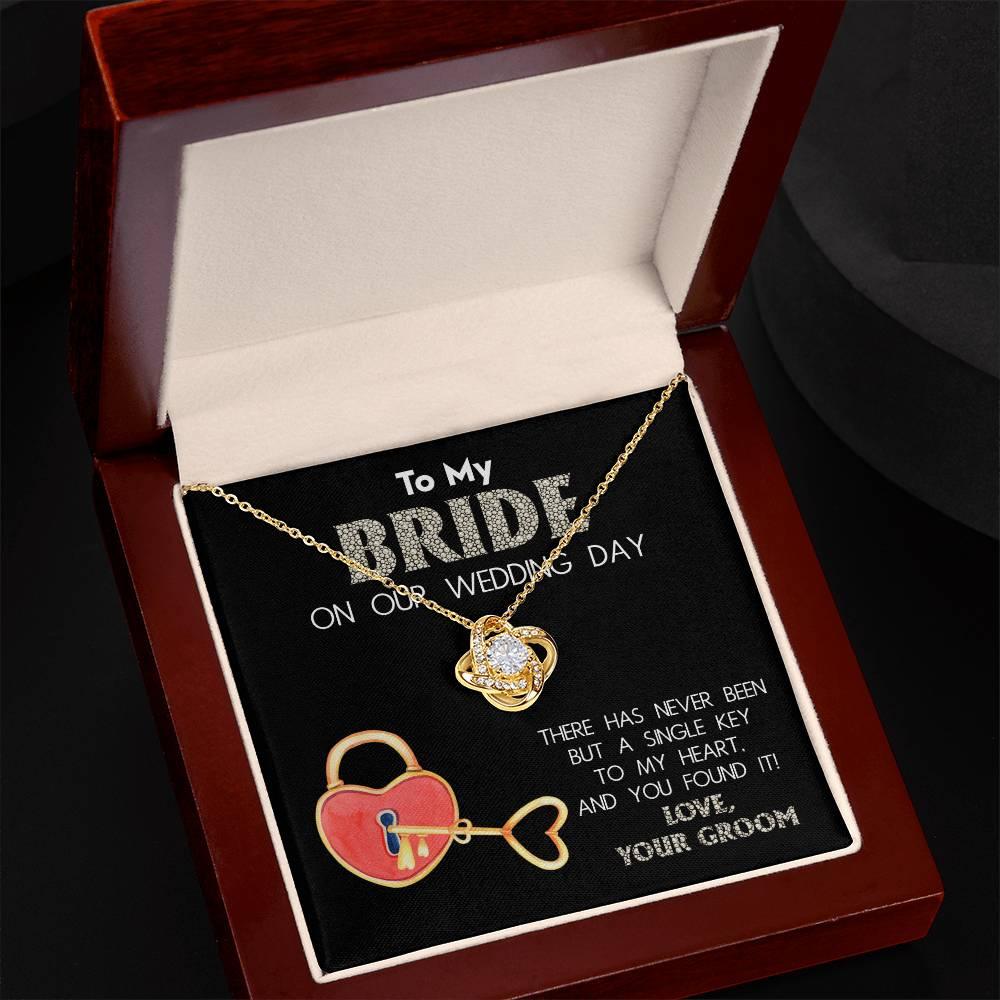 To My Bride on Our Wedding Day - You Have the Single Key to My Heart Love Knot Pendant Necklace - Mallard Moon Gift Shop