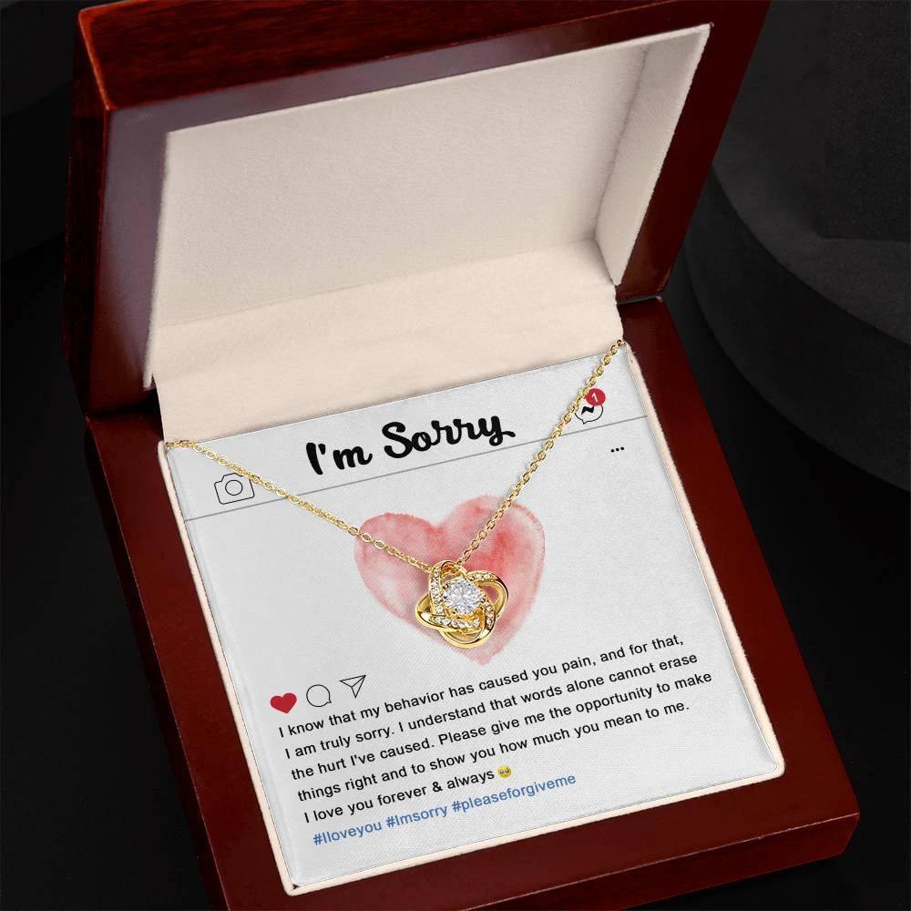 Apology Gift for Girlfriend, Wife, Soulmate - Sorry, Cannot Erase - Love Knot Pendant Necklace