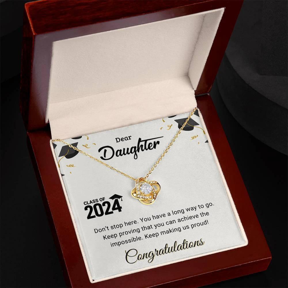 Daughter Graduation Class of 2024 Don't Stop Here Love Knot Pendant Necklace