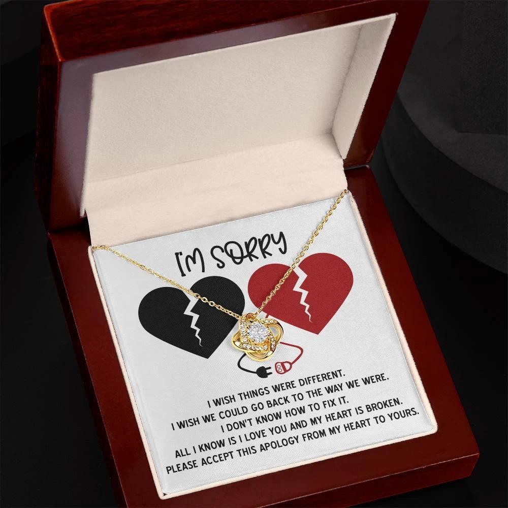 Apology Gift for Girlfriend, Wife, Soulmate - Sorry, Heart Is Broken - Love Knot Pendant Necklace