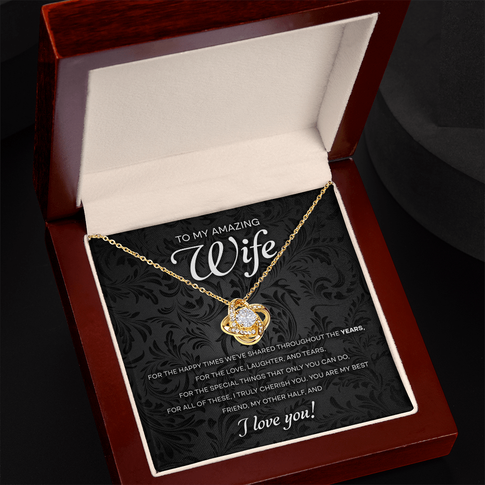 To My Amazing Wife – Romantic Love Knot Necklace with Message Card | Cherished Gift for the Happy Times We've Shared - Mallard Moon Gift Shop