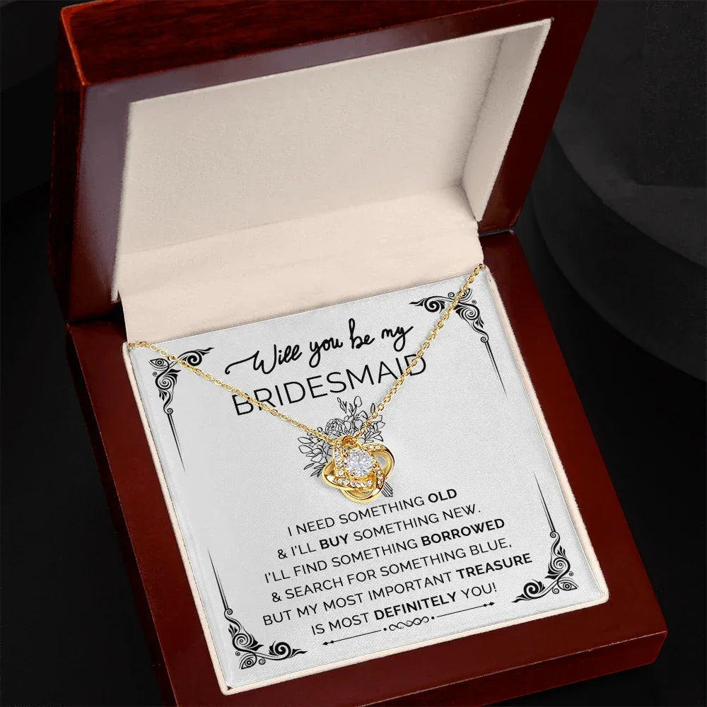 Will You Be My Bridesmaid? Love Knot Necklace with Heartfelt Proposal Card – Unique Bridal Party Gift Idea