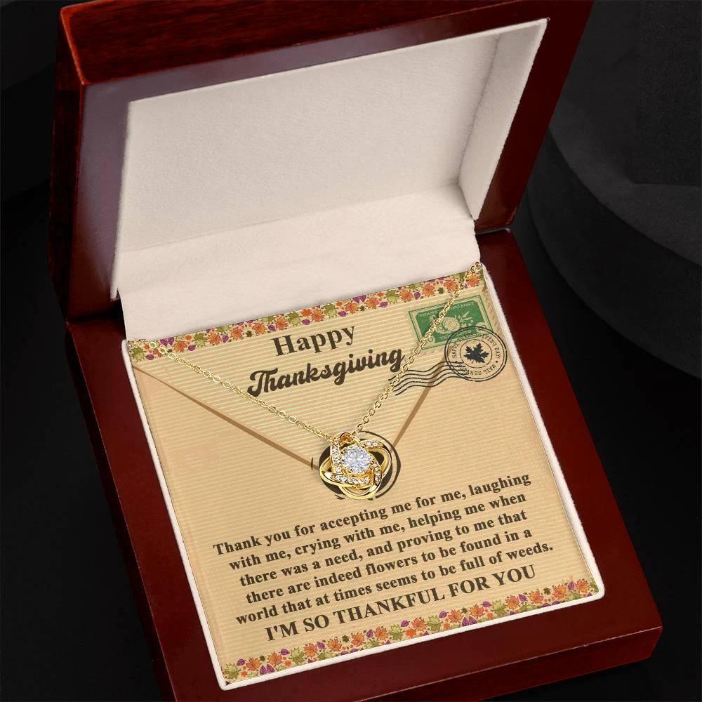 Thanksgiving Gift for Her – “I’m So Thankful for You” Love Knot Necklace with Message Card | Heartfelt Gratitude Gift for Her