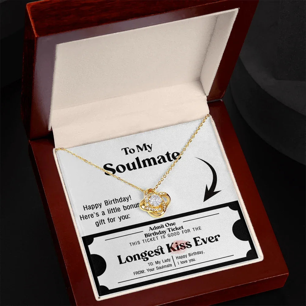 Soulmate Birthday Love Knot Necklace – Longest Kiss Ever Message Card | Romantic Gift for Wife or Girlfriend