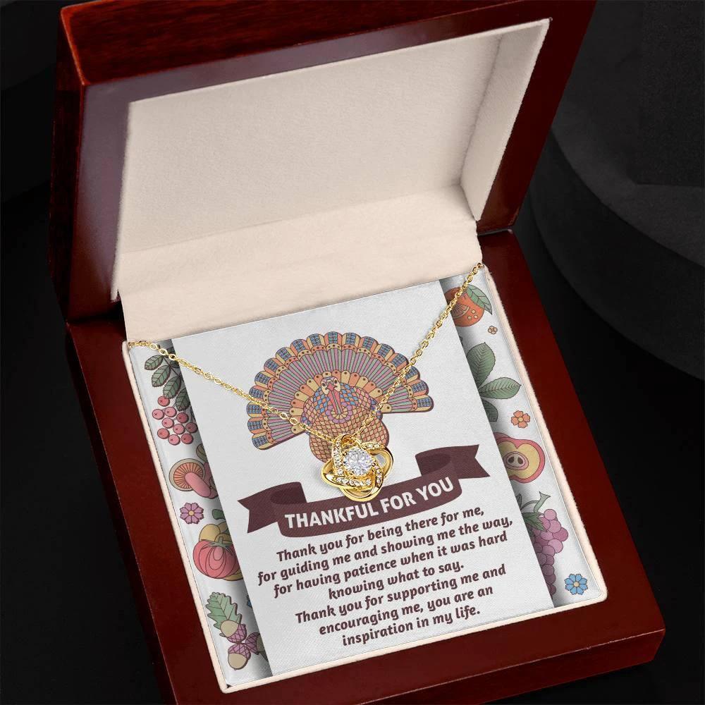 Thanksgiving Gift for Her – “Thankful for You” Love Knot Necklace with Message Card | Gratitude Gift for Mom, Mentor, or Friend
