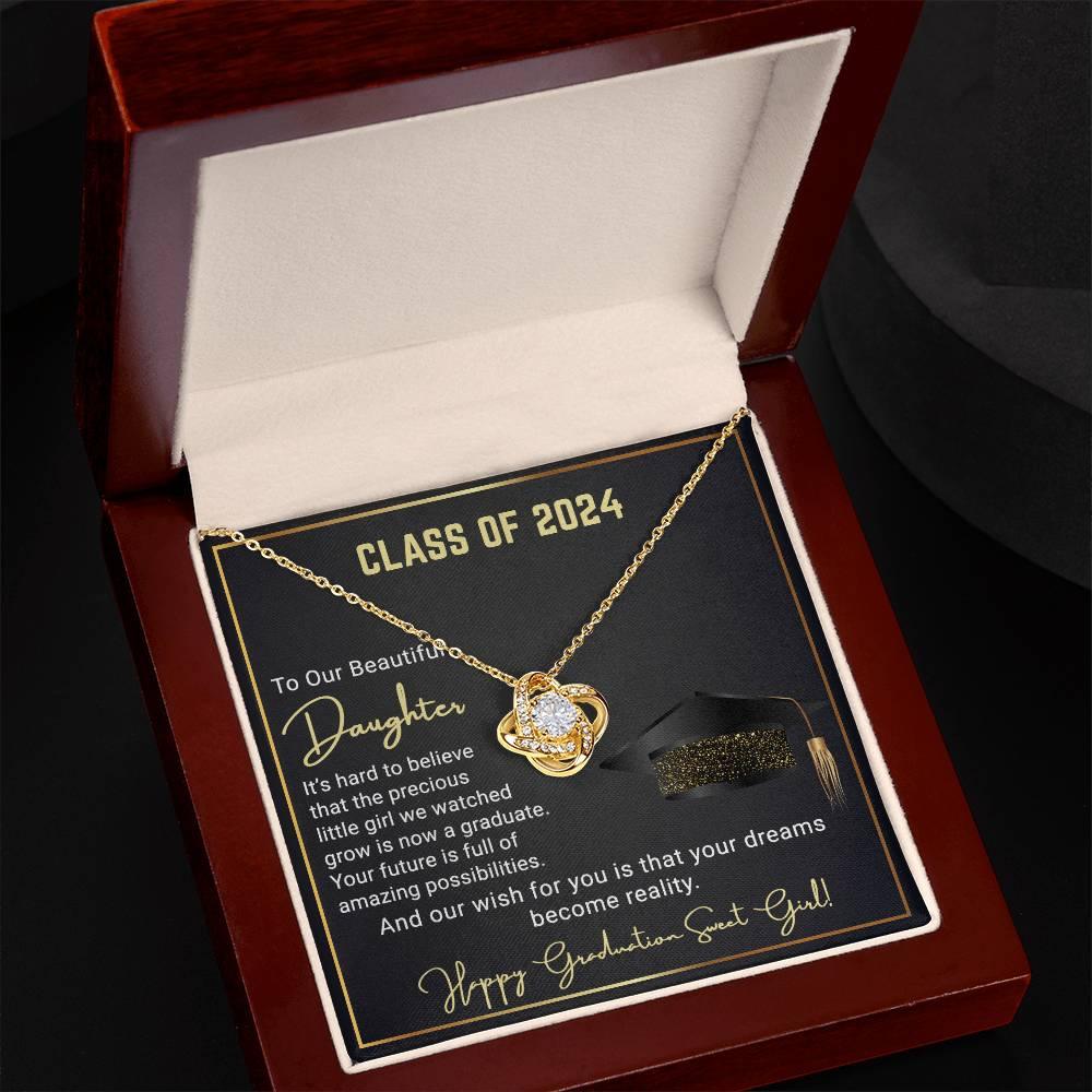 Gift To Our Beautiful Daughter Class of 2024 Graduation Wish Love Knot Pendant Necklace - Mallard Moon Gift Shop