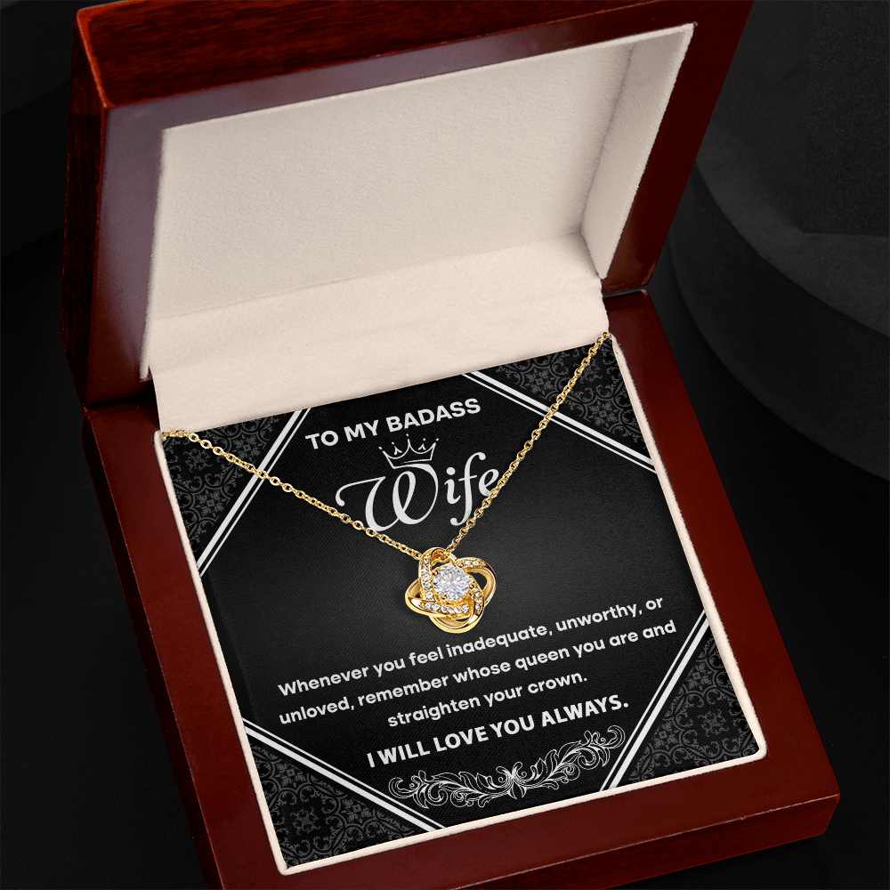 To My Badass Wife - Romantic Love Knot Necklace with Message Card - Empowering Gift for the Queen of My Heart - Mallard Moon Gift Shop