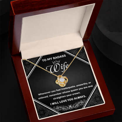 To My Badass Wife - Romantic Love Knot Necklace with Message Card - Empowering Gift for the Queen of My Heart - Mallard Moon Gift Shop