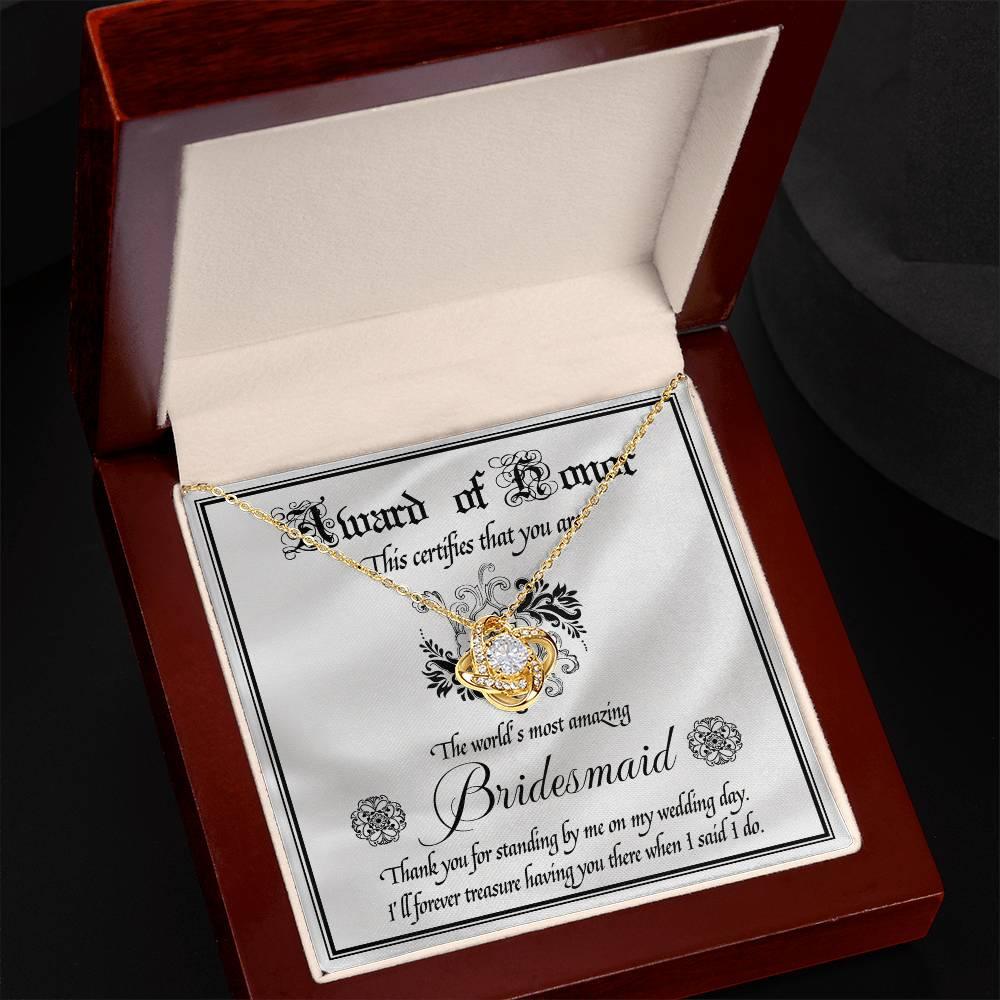 Bridesmaid Wedding Day Gift - Award Of Honor Thank You Card with Love Knot Pendant Necklace - Mallard Moon Gift Shop