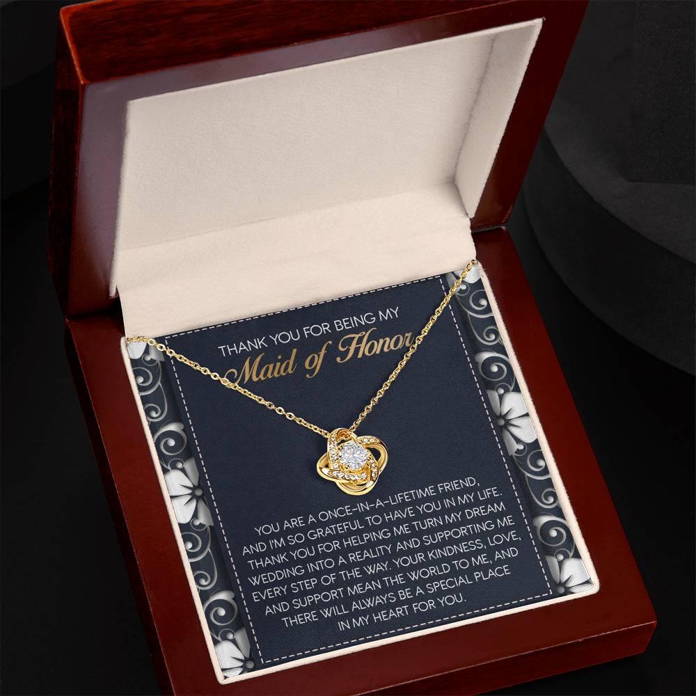 Maid of Honor Wedding Day Gift - World To Me - Love Knot Pendant Necklace - Mallard Moon Gift Shop