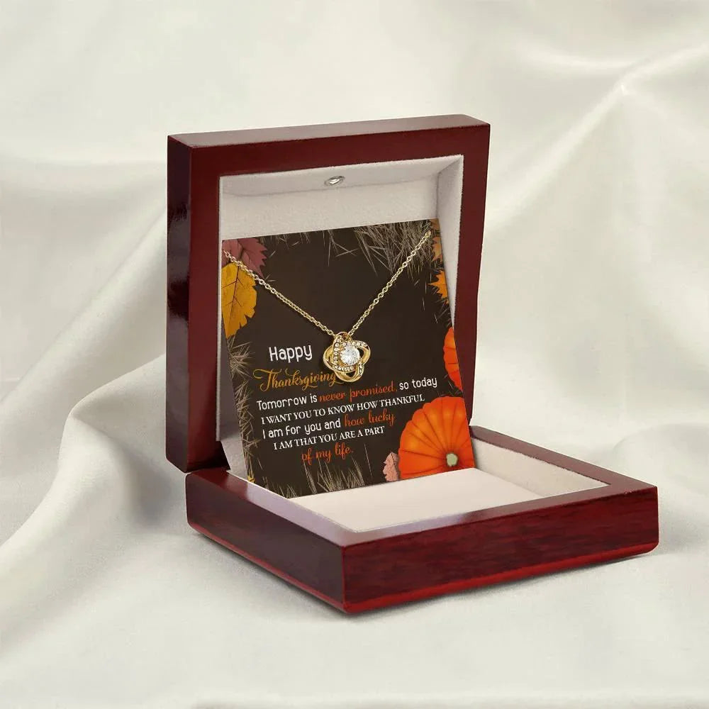 Thanksgiving Gift for Her – “How Lucky I Am” Love Knot Necklace with Message Card | Heartfelt Gratitude Gift for Mom, Wife, or Friend