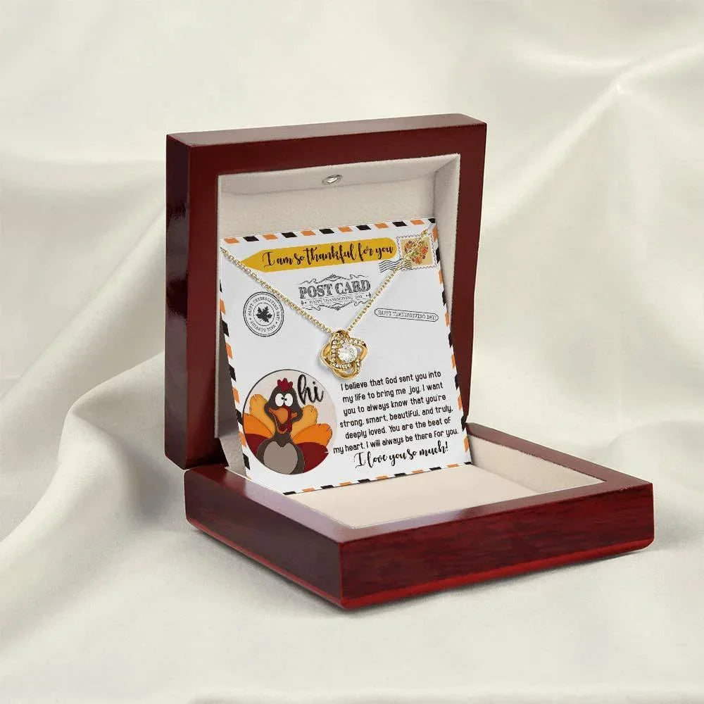 Thanksgiving Gift for Her – “The Beat of My Heart” Love Knot Necklace with Message Card | Romantic Gratitude Gift for Daughter, Wife or Girlfriend
