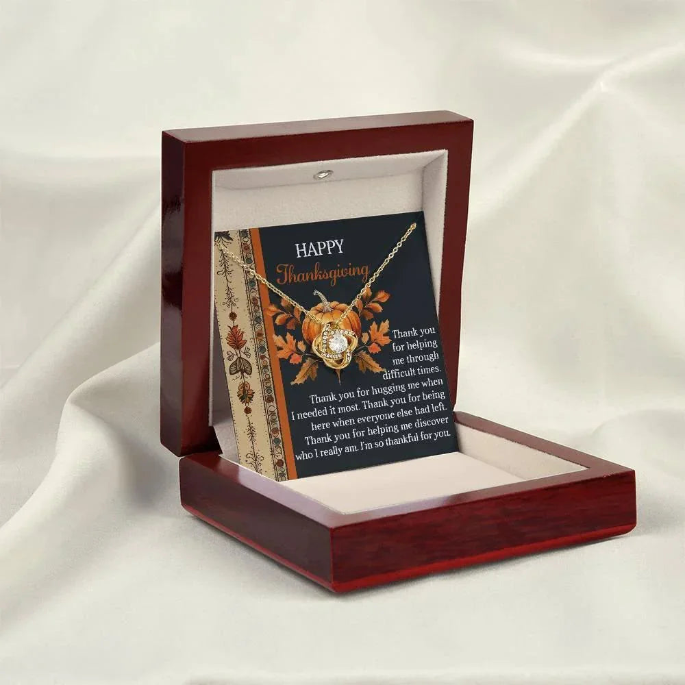 Thanksgiving Gift for Her – “Through Difficult Times” Love Knot Necklace with Message Card | Gratitude Gift for Her