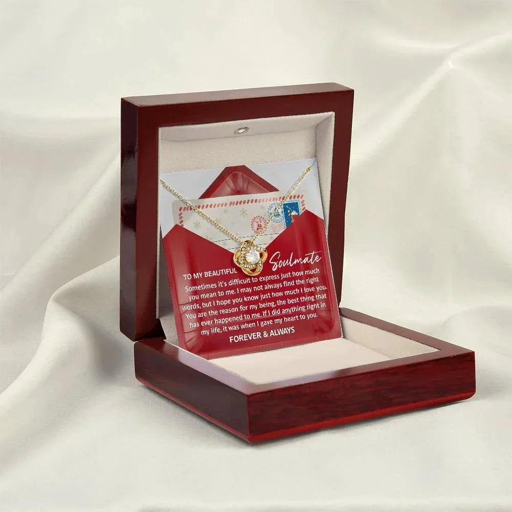 Soulmate Love Knot Necklace – “Forever & Always” Letter-Inspired Romantic Gift for Her