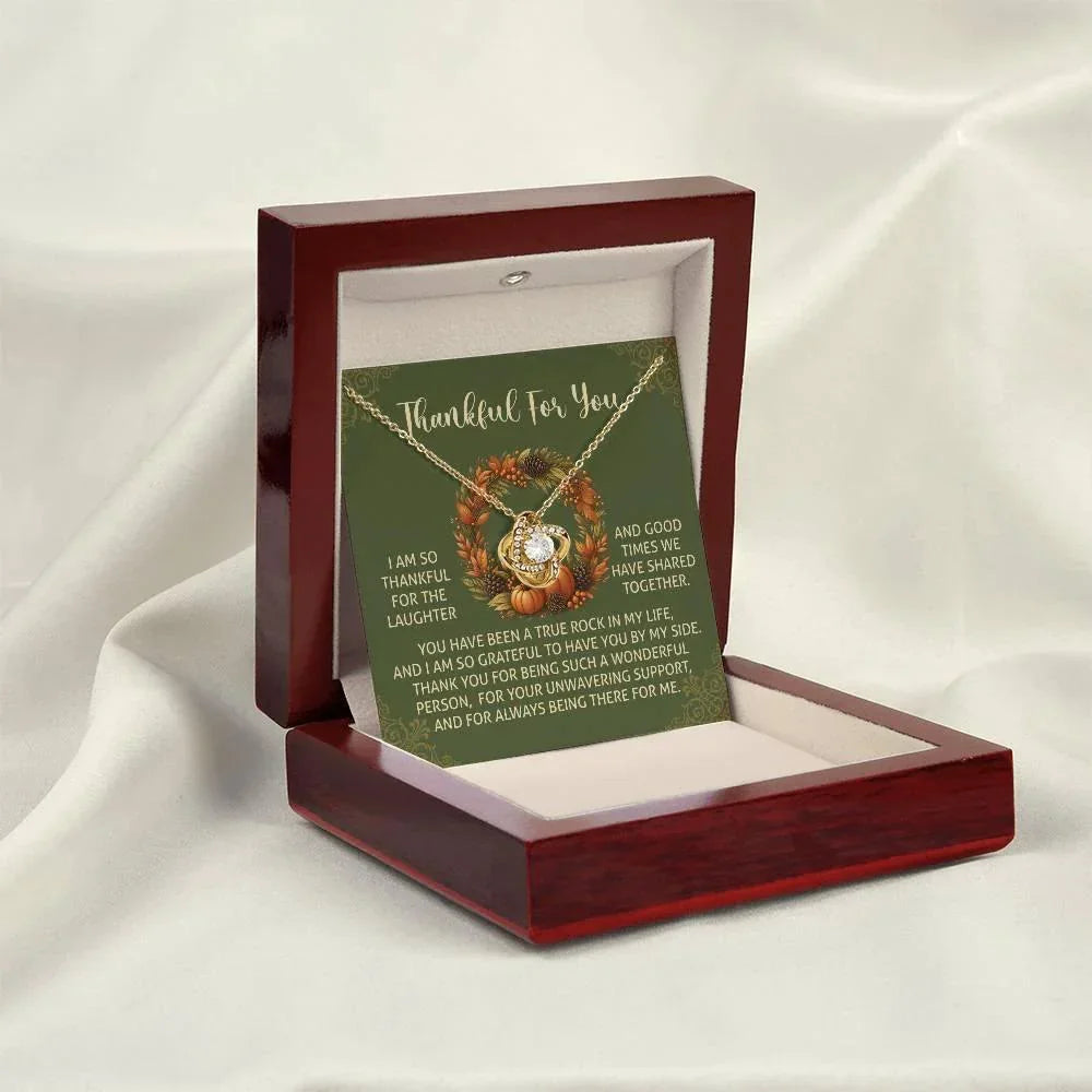 Thanksgiving Gift for Her – “By My Side” Love Knot Necklace with Message Card | Heartfelt Gratitude Gift for Mom, Sister, or Best Friend
