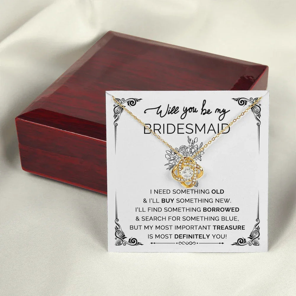 Will You Be My Bridesmaid? Love Knot Necklace with Heartfelt Proposal Card – Unique Bridal Party Gift Idea