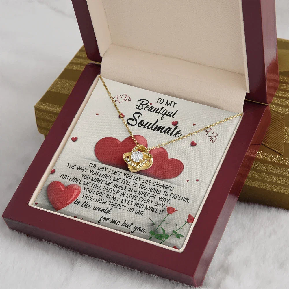 To My Beautiful Soulmate - Heartfelt Love Knot Necklace with Message Card for Valentine’s Day, Anniversary, or Special Occasions
