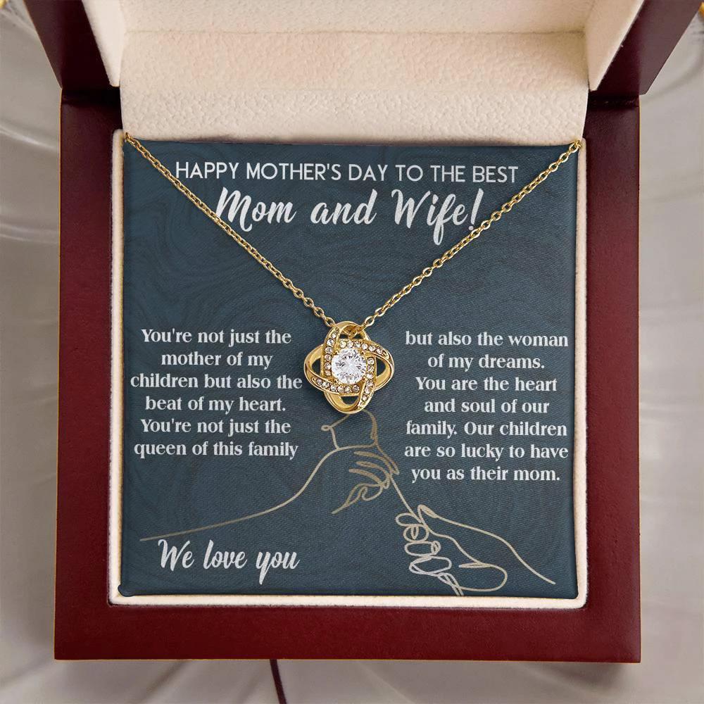 Mother's Day Gift to Wife You're the Mother of My Children and the Beat of My Heart Love Knot Pendant Necklace