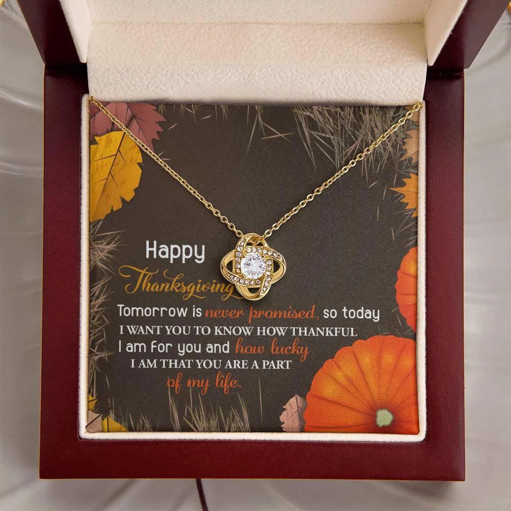 Thanksgiving Gift for Her – “How Lucky I Am” Love Knot Necklace with Message Card | Heartfelt Gratitude Gift for Mom, Wife, or Friend