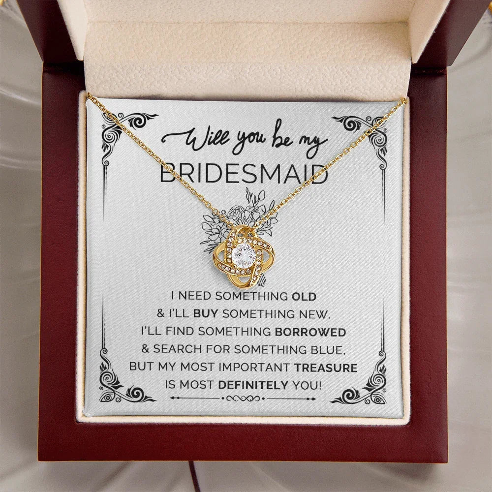 Will You Be My Bridesmaid? Love Knot Necklace with Heartfelt Proposal Card – Unique Bridal Party Gift Idea