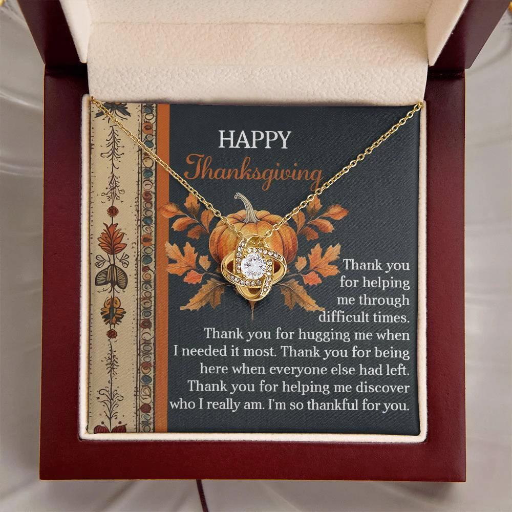 Thanksgiving Gift for Her – “Through Difficult Times” Love Knot Necklace with Message Card | Gratitude Gift for Her
