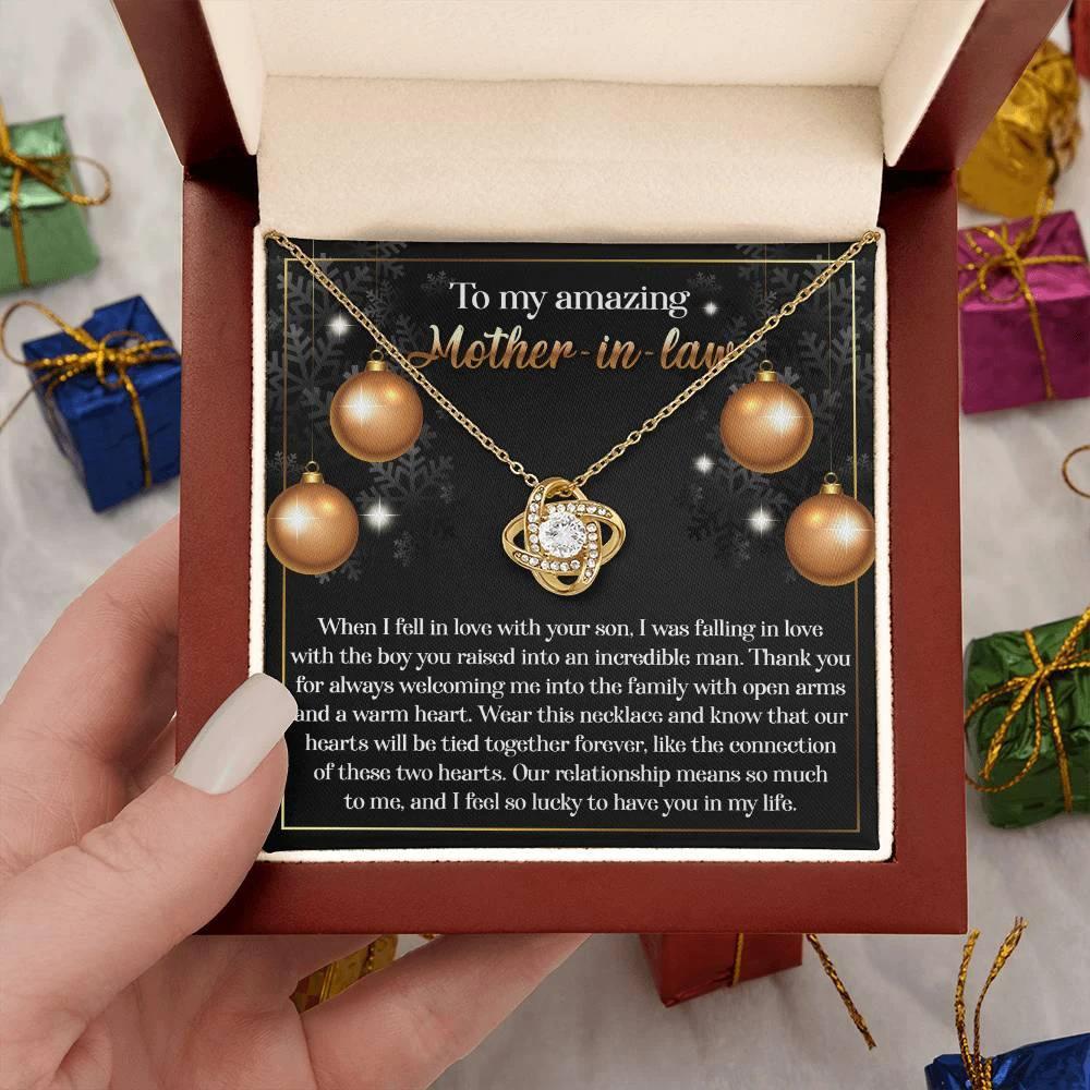 Gift for Mother-in-Law - Two Hearts - Love Knot Necklace