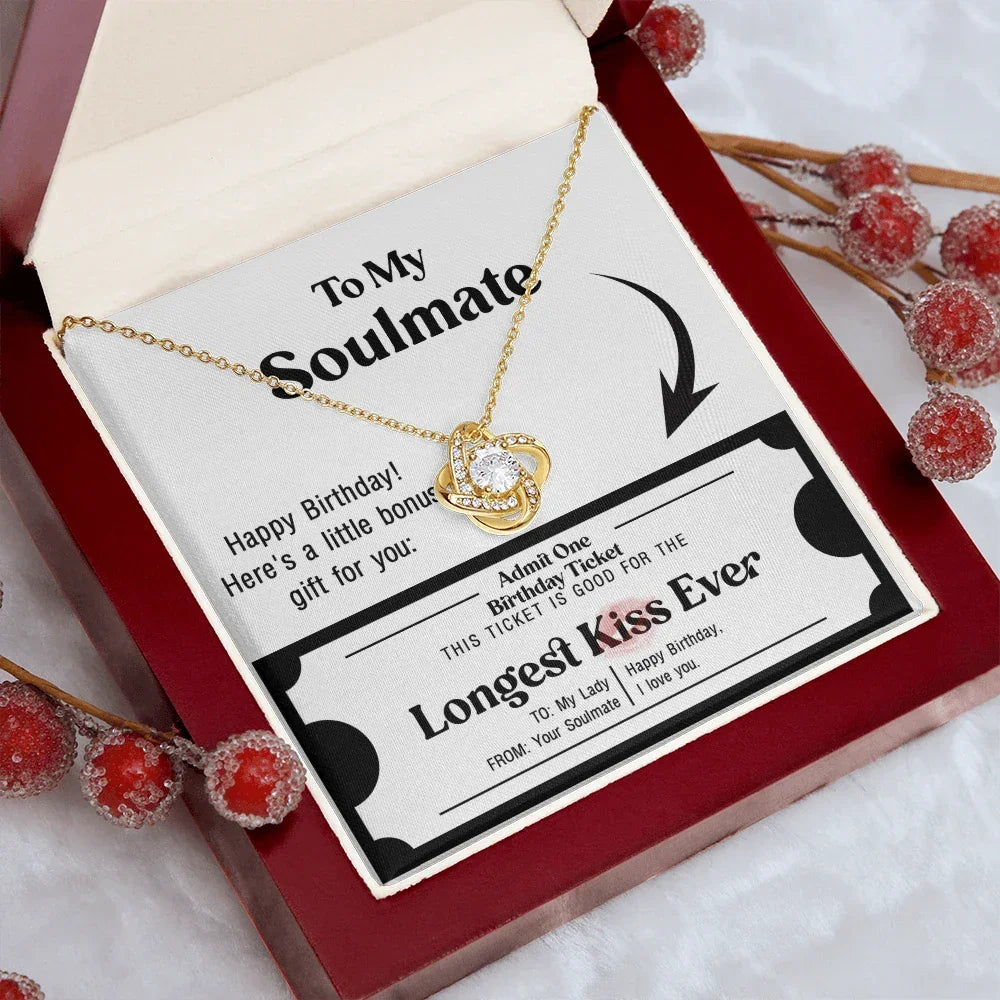 Soulmate Birthday Love Knot Necklace – Longest Kiss Ever Message Card | Romantic Gift for Wife or Girlfriend