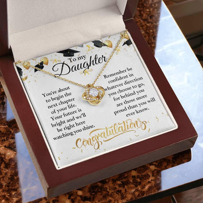 Daughter Congratulations on Your Graduation Your Future is Bright Love Knot Pendant Necklace - Mallard Moon Gift Shop