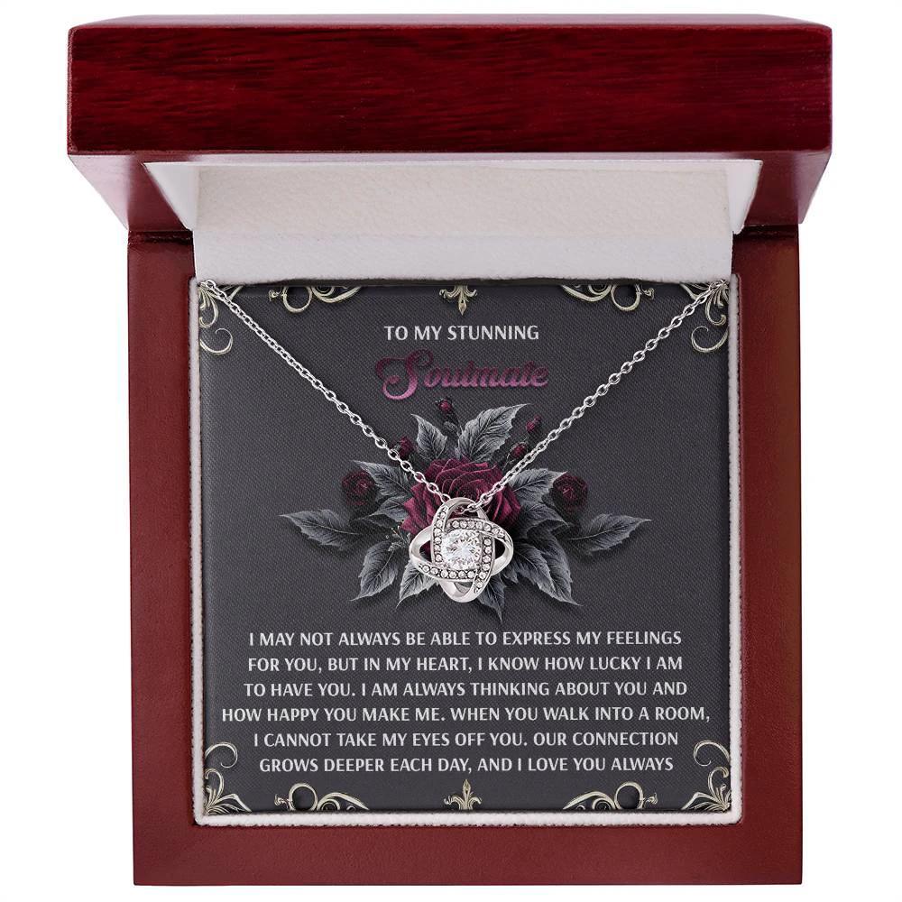 Romantic Gift for Wife or Girlfriend - Stunning Love Knot Pendant Necklace with Soulmate Message - I Am Lucky