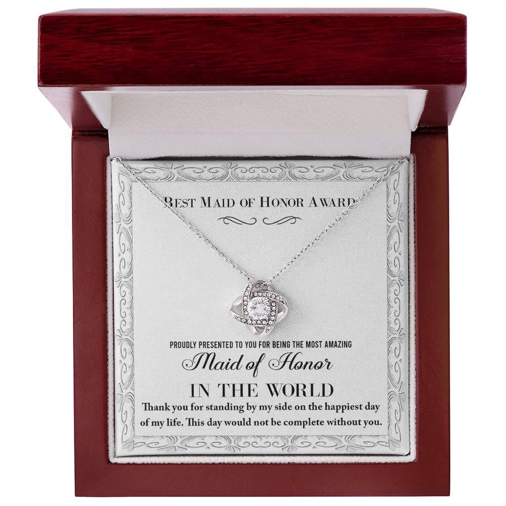 Maid of Honor Wedding Day Gift -Thank You Happiest Day Of My Life - Love Knot Pendant Necklace - Mallard Moon Gift Shop