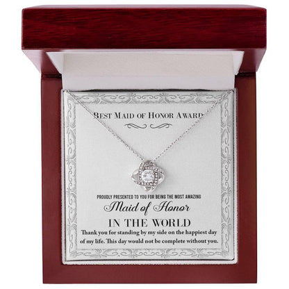 Maid of Honor Wedding Day Gift -Thank You Happiest Day Of My Life - Love Knot Pendant Necklace - Mallard Moon Gift Shop