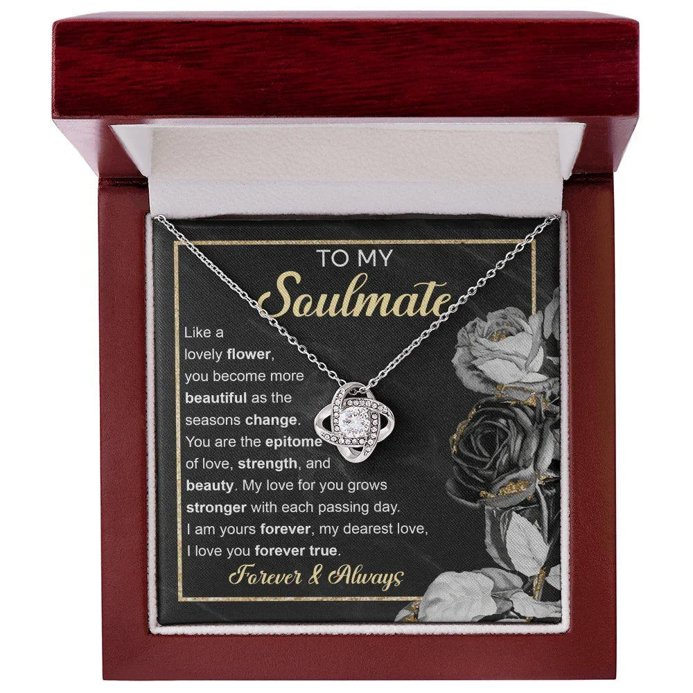 To My Soulmate – Love Knot Necklace with Elegant Forever & Always Message | Romantic Gift for the One You Cherish Most