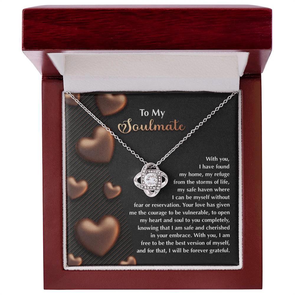 To My Soulmate" Love Knot Necklace – A Heartfelt Valentine’s Day Gift for Your Safe Haven and Forever Love