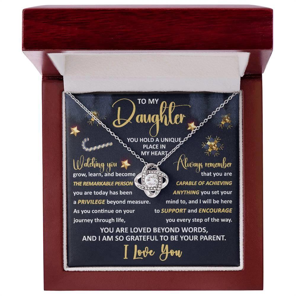 To My Daughter - You Hold a Unique Place in my Heart - Christmas Love Knot Necklace